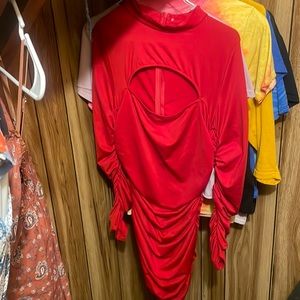 Red Shirt Tight Body Dress